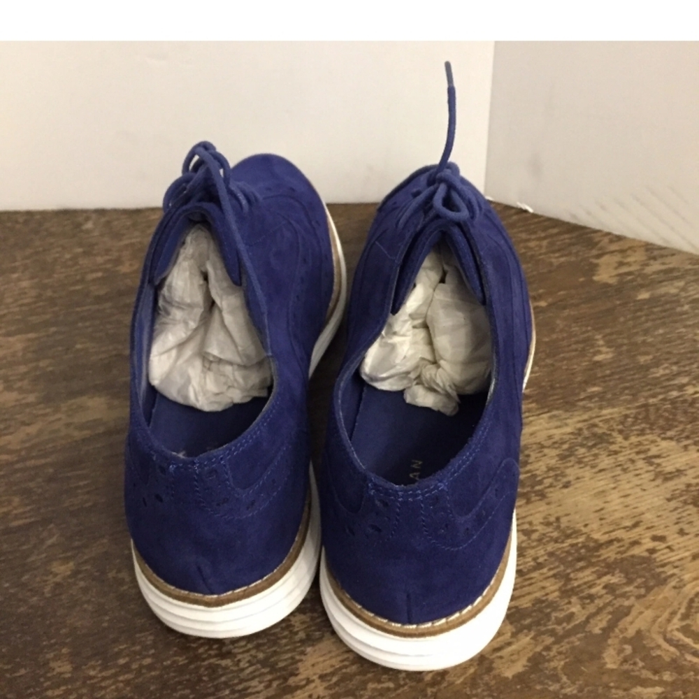 Cole Haan Blue Suede Oxfords with White Sole - Picture 2 of 5